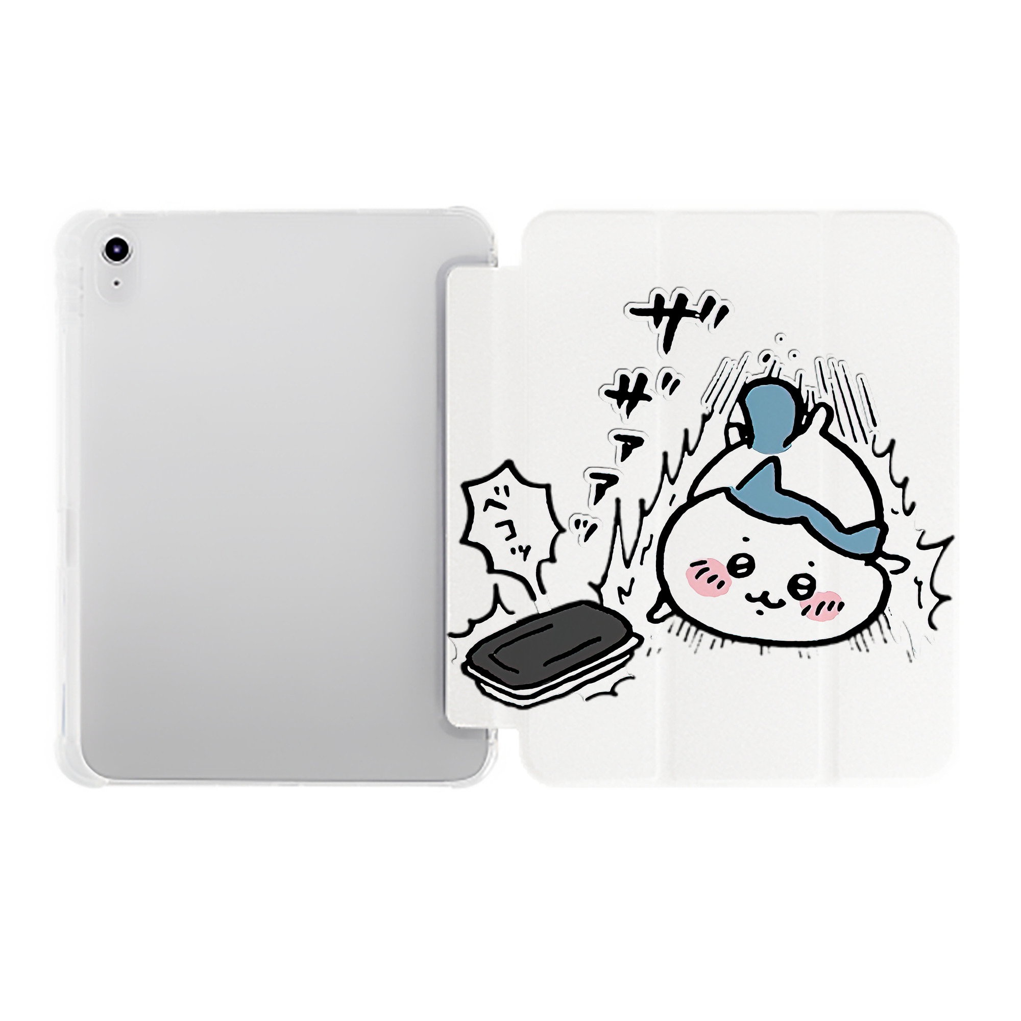 （画像用） ちいかわ ハチワレ Chii-kawa hachiware IPad ケース ペン収納付き 三つ折りスタンド PUレザー×シリコン 対応機種9.5/10.5/10.9インチ